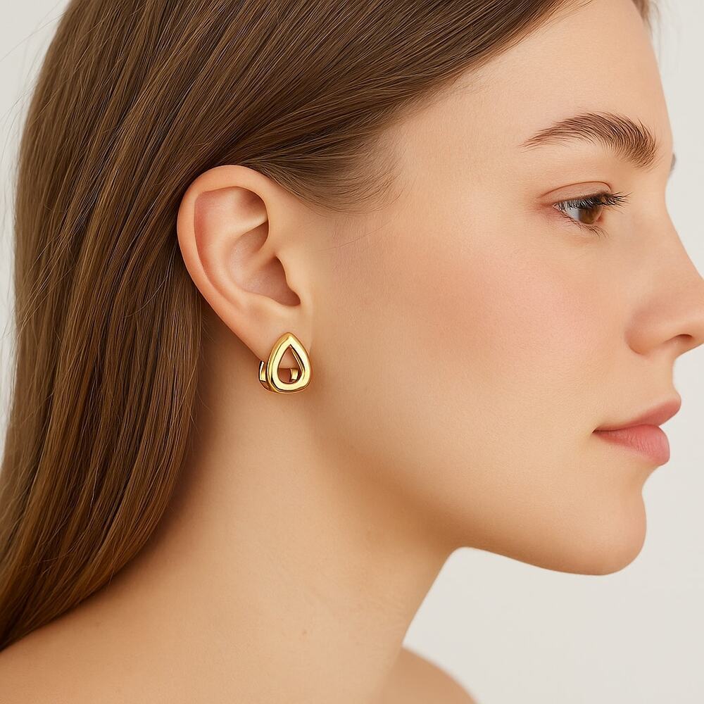 18K Gold Filled Teardrop Huggie Earrings – Minimalist Modern Design